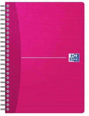 Caiet organizator Oxford Office Essentials, A5 90 file, spira dubla, coperta plastifiata flexibila, PEFC, Ecolabel, margine dubla si antet, dictando, diverse culori